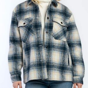 Velvet Heart Blue and Cream Plaid Shacket